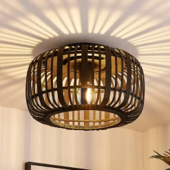 Gang|Loftlamper ^ Lindby Canyana loftlampe, sort, rattan, Ø 40 cm