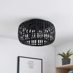 Gang|Loftlamper ^ Lindby Canyana loftlampe, sort, rattan, Ø 40 cm