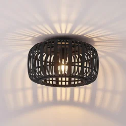 Gang|Loftlamper ^ Lindby Canyana loftlampe, sort, rattan, Ø 40 cm