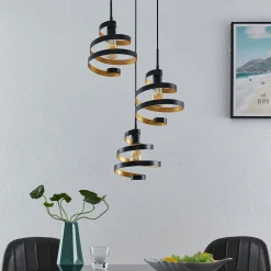 Lindby Pendellamper|Pendellamper > Colten hængelampe, Ø 50 cm, 3 lyskilder, sort, guld
