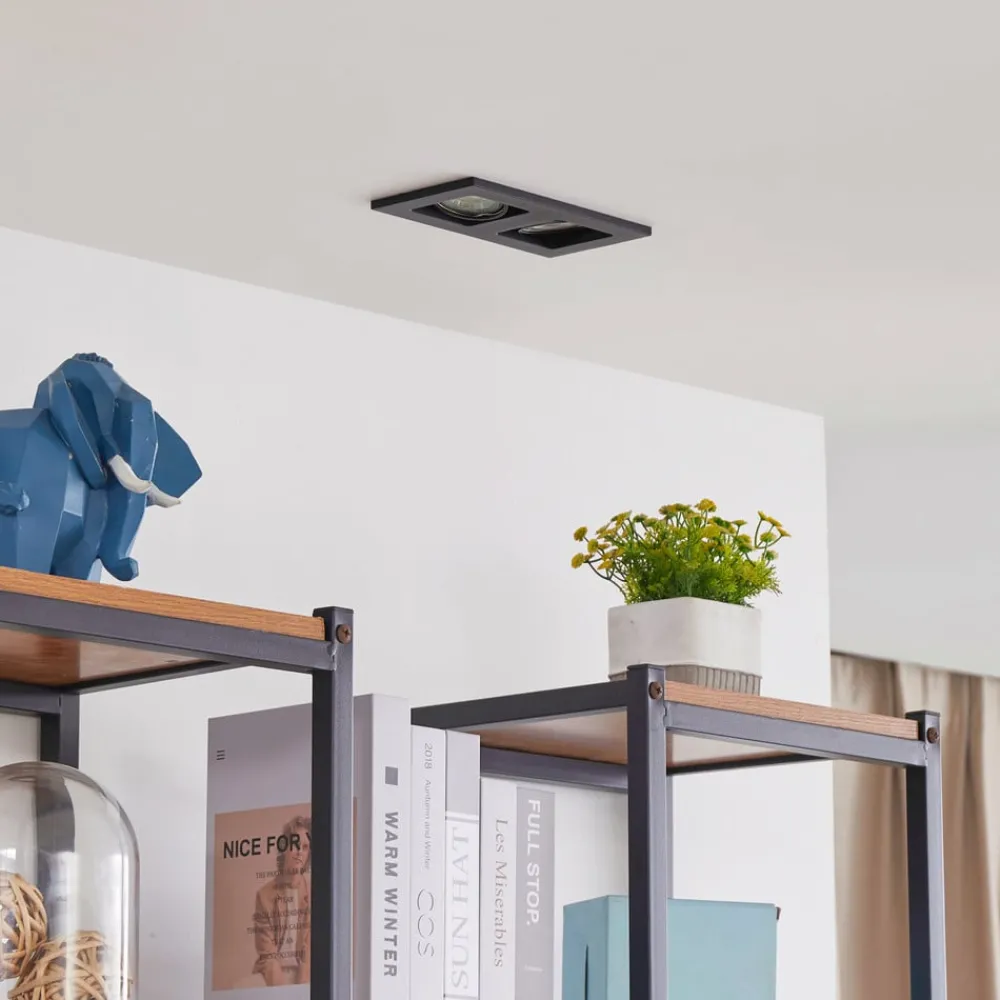Lindby Indbygningsspots > downlight Thorid, sort, 19 x 10 cm, 2 lyskilder, GU10
