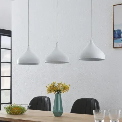 Pendellamper|Pendellamper ^ Lindby Elamira pendellampe, hvid, metal, 133 cm, 3 lyskilder.