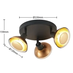 Spotlights ^ Lindby Erin loftspot, sort/guld, Ø 22 cm, glas
