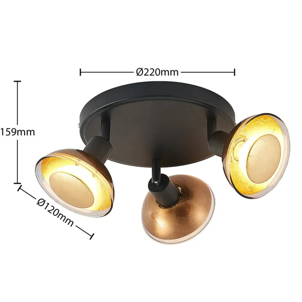 Spotlights ^ Lindby Erin loftspot, sort/guld, Ø 22 cm, glas
