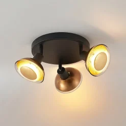 Spotlights ^ Lindby Erin loftspot, sort/guld, Ø 22 cm, glas