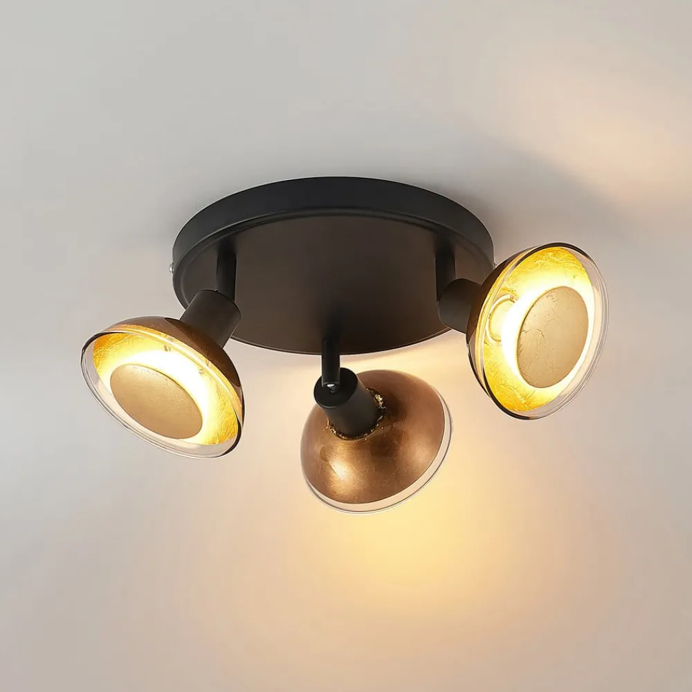 Spotlights ^ Lindby Erin loftspot, sort/guld, Ø 22 cm, glas