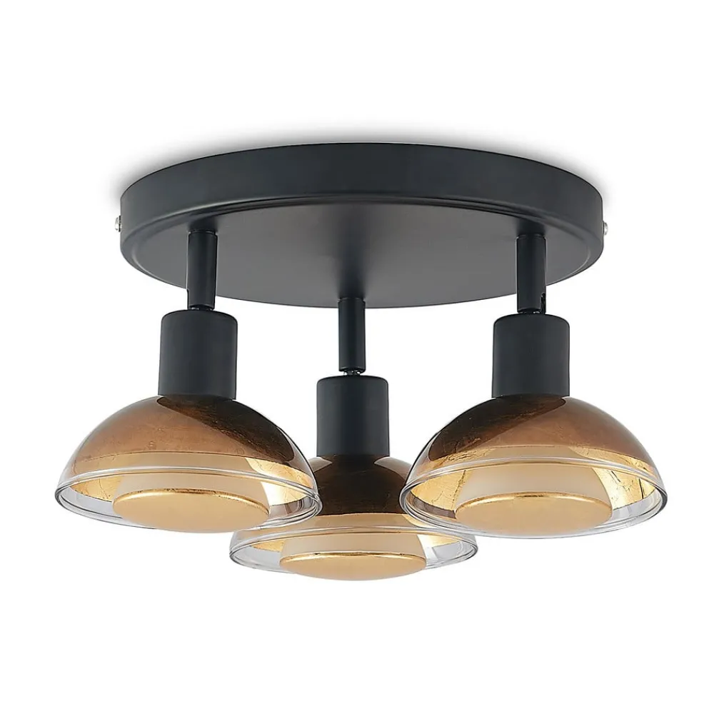 Spotlights ^ Lindby Erin loftspot, sort/guld, Ø 22 cm, glas