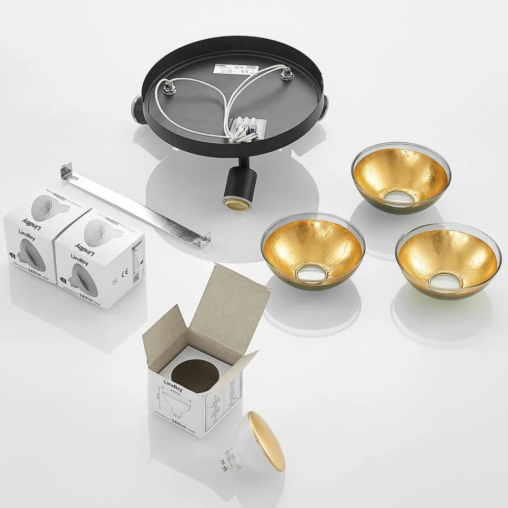 Spotlights ^ Lindby Erin loftspot, sort/guld, Ø 22 cm, glas