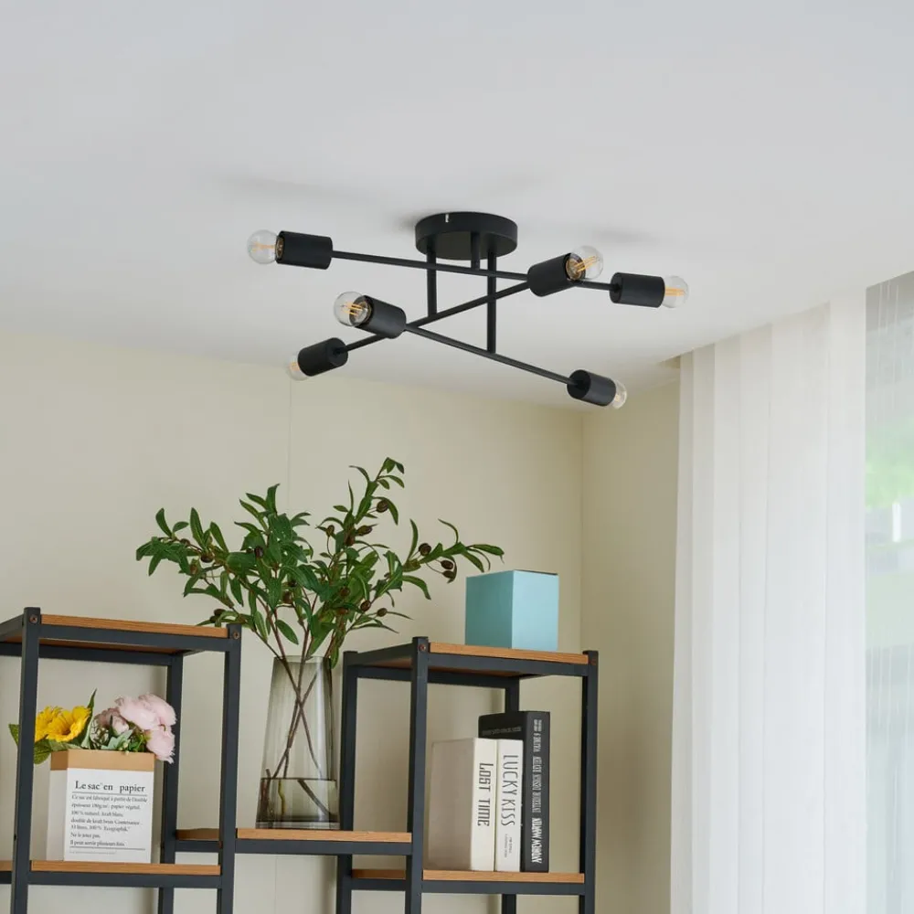 Lindby Gang|Loftlamper > Estar loftlampe, sort, metal, 6 lyskilder, Ø56cm