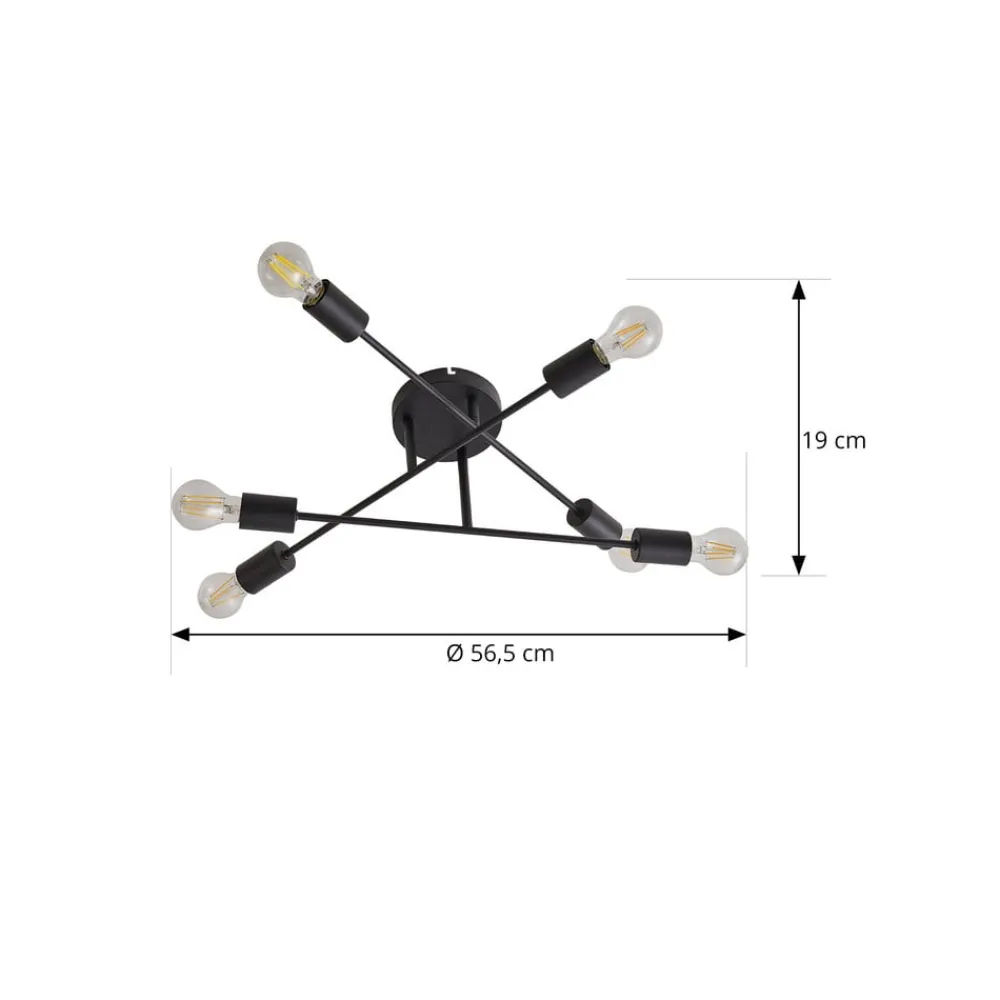 Lindby Gang|Loftlamper > Estar loftlampe, sort, metal, 6 lyskilder, Ø56cm