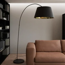 Lindby Gang|Pendellamper > Esti gulvlampe, sort/guld, stof, højde 192 cm