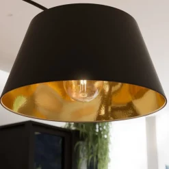 Lindby Gang|Pendellamper > Esti gulvlampe, sort/guld, stof, højde 192 cm