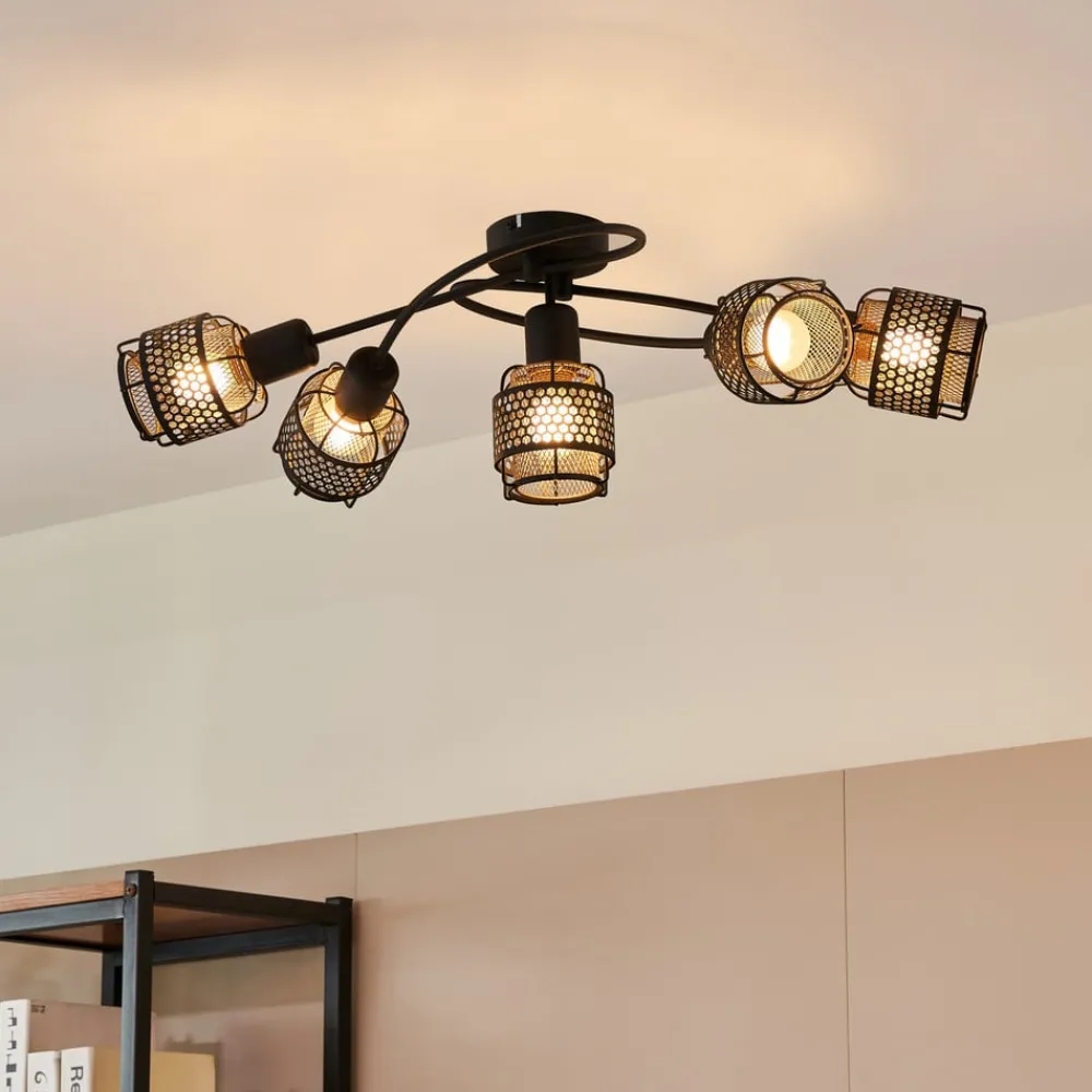 Lindby Loftlamper > Eudoria loftlampe, 5 lyskilder, sort/guld