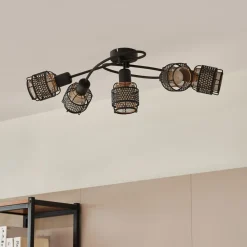 Lindby Loftlamper > Eudoria loftlampe, 5 lyskilder, sort/guld