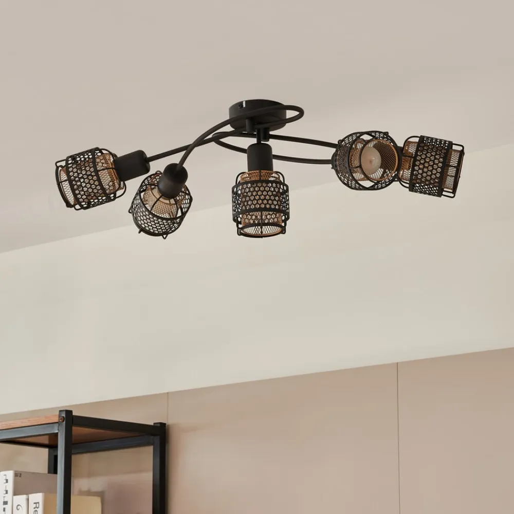 Lindby Loftlamper > Eudoria loftlampe, 5 lyskilder, sort/guld
