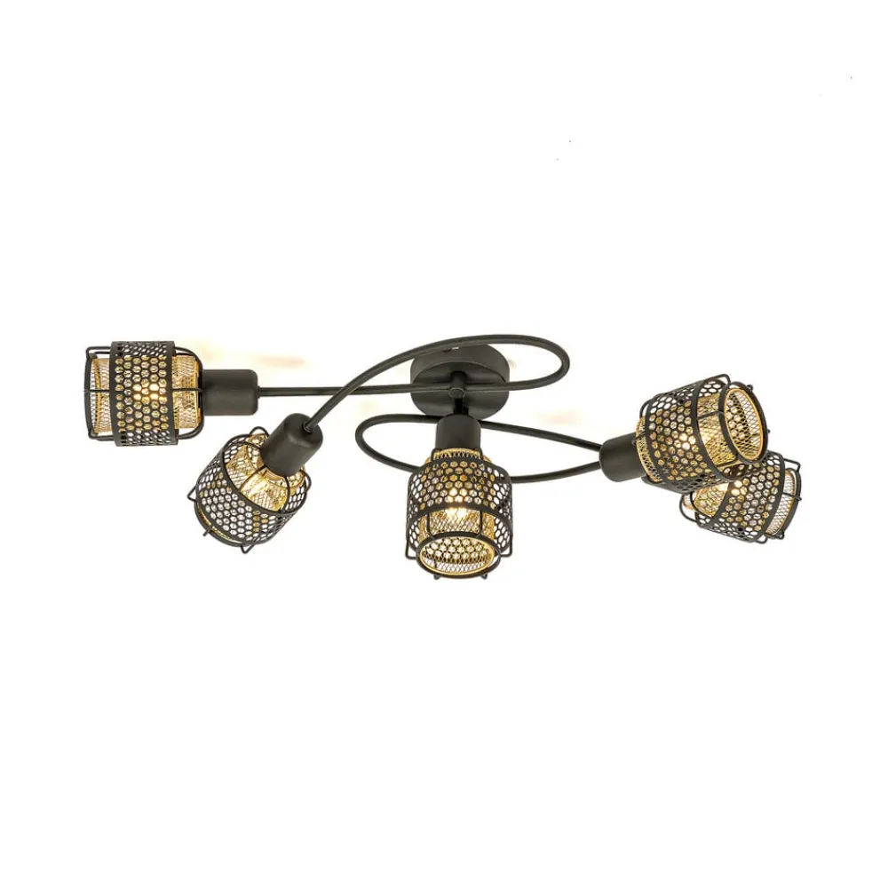 Lindby Loftlamper > Eudoria loftlampe, 5 lyskilder, sort/guld