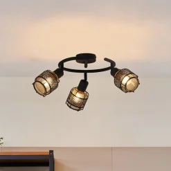 Loftlamper ^ Lindby Eudoria loftlampe, 3 lyskilder, sort/guld