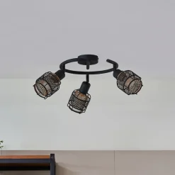 Loftlamper ^ Lindby Eudoria loftlampe, 3 lyskilder, sort/guld