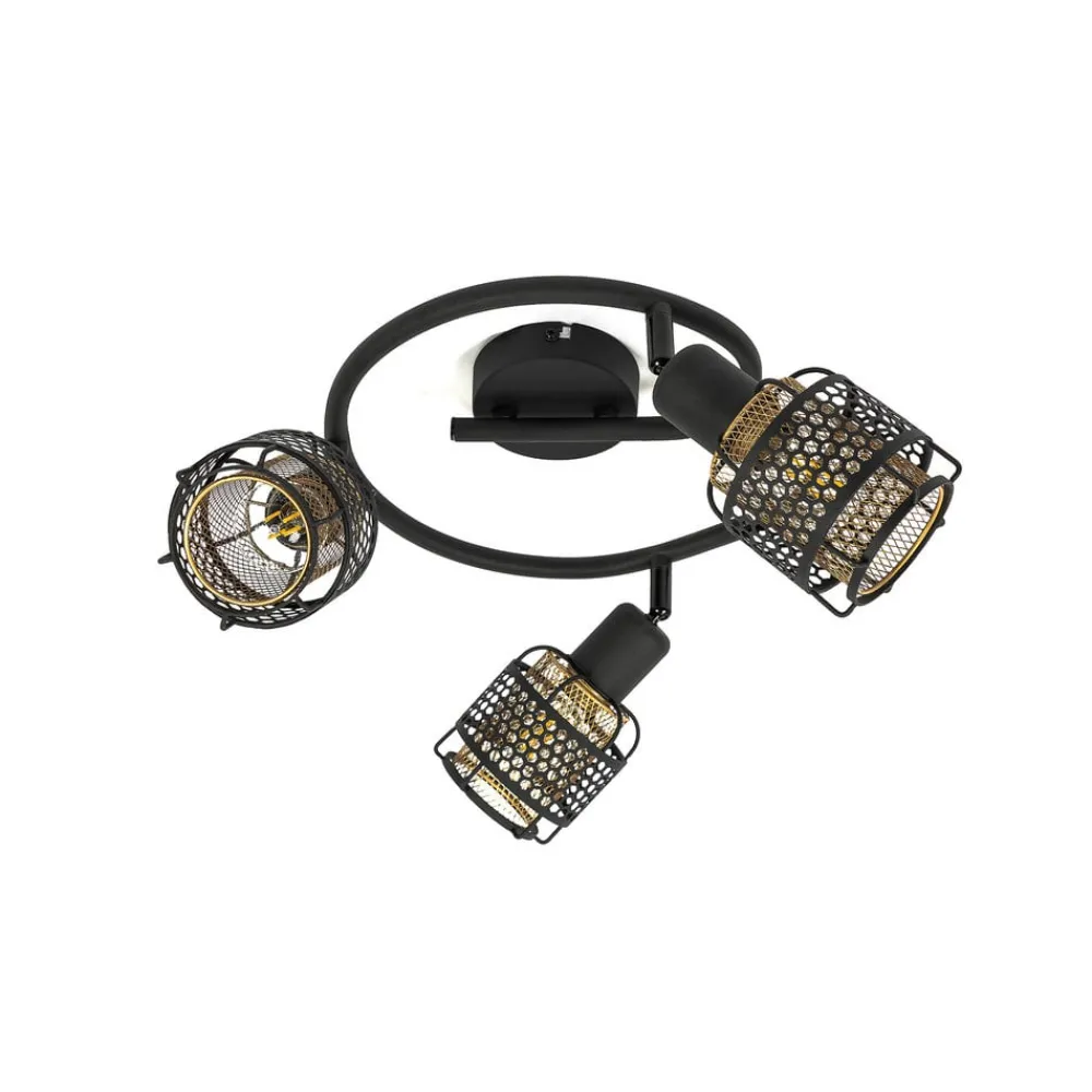 Loftlamper ^ Lindby Eudoria loftlampe, 3 lyskilder, sort/guld