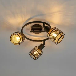 Loftlamper ^ Lindby Eudoria loftlampe, 3 lyskilder, sort/guld