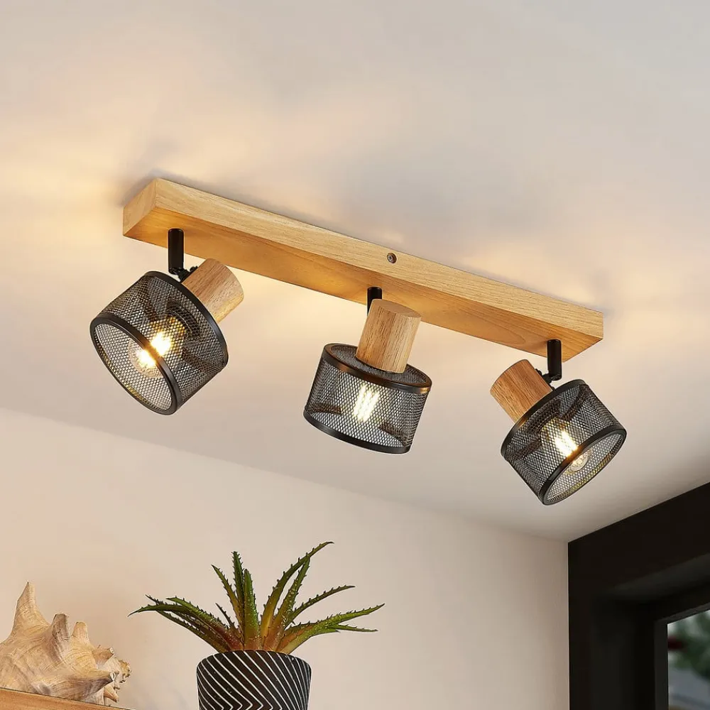 Lindby Spotlights > Evinora loftspot af træ, 3 lyskilder