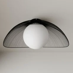 Loftlamper|Loftlamper ^ Lindby Fabronia loftlampe, sort/hvid, glas, kugle, E27