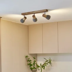 Lindby Gang|Loftlamper > Filiz spotlight, 3 lyskilder, 47 cm lang, træ, beton, E14