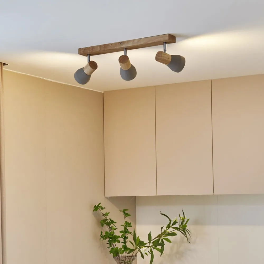 Lindby Gang|Loftlamper > Filiz spotlight, 3 lyskilder, 47 cm lang, træ, beton, E14