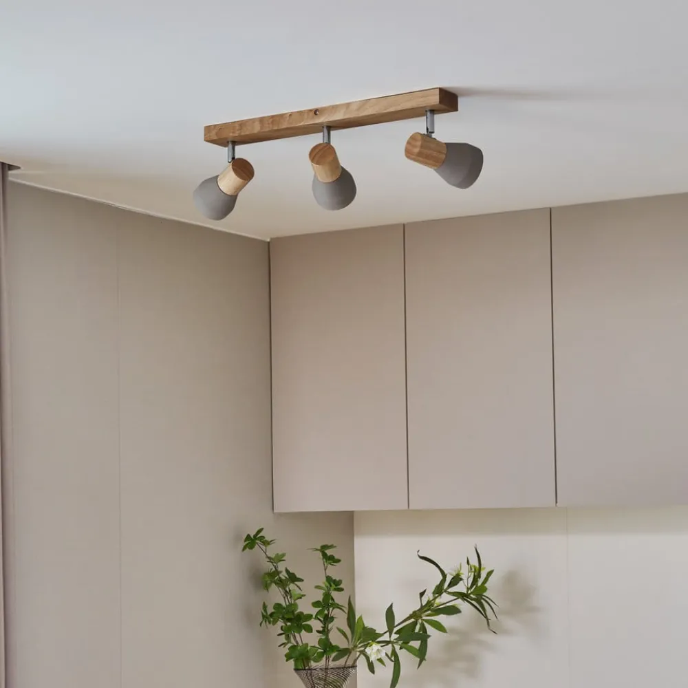 Lindby Gang|Loftlamper > Filiz spotlight, 3 lyskilder, 47 cm lang, træ, beton, E14