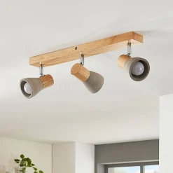 Lindby Gang|Loftlamper > Filiz spotlight, 3 lyskilder, 47 cm lang, træ, beton, E14
