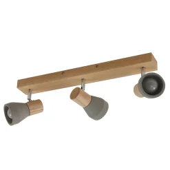 Lindby Gang|Loftlamper > Filiz spotlight, 3 lyskilder, 47 cm lang, træ, beton, E14