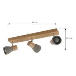 Lindby Gang|Loftlamper > Filiz spotlight, 3 lyskilder, 47 cm lang, træ, beton, E14