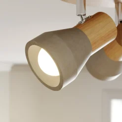 Gang|Loftlamper ^ Lindby Filiz spotlight, 3 lyskilder, Ø 20 cm, træ, beton, E14
