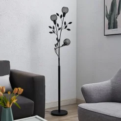 Gulvlamper|Gulvlamper ^ Lindby Florentine gulvlampe Kanye, 160 cm, sort, 3 lyskilder.