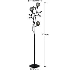 Gulvlamper|Gulvlamper ^ Lindby Florentine gulvlampe Kanye, 160 cm, sort, 3 lyskilder.