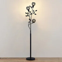 Gulvlamper|Gulvlamper ^ Lindby Florentine gulvlampe Kanye, 160 cm, sort, 3 lyskilder.