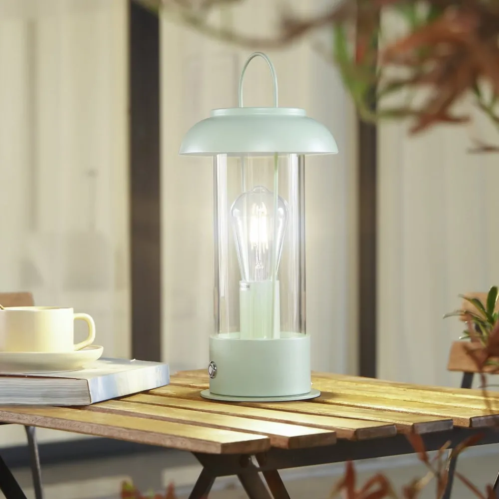 Lindby Dekorationsbelysning|Bordlamper > genopladelig bordlampe Yvette, grøn, IP44, touchdæmper