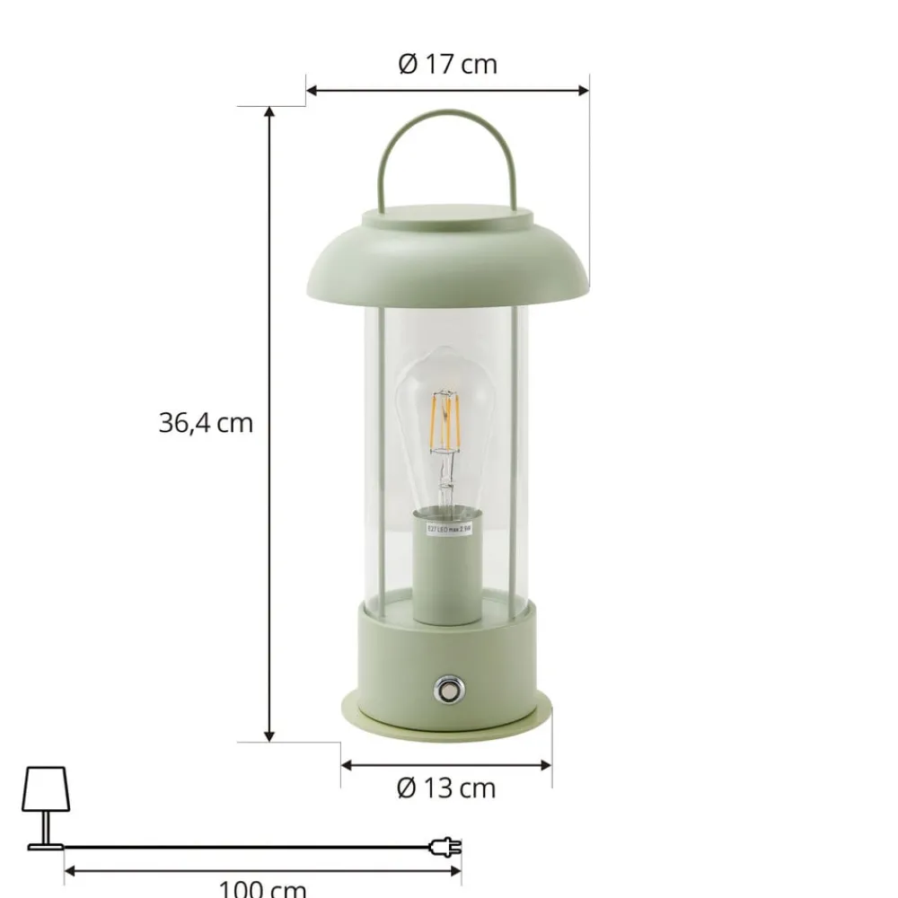 Lindby Dekorationsbelysning|Bordlamper > genopladelig bordlampe Yvette, grøn, IP44, touchdæmper