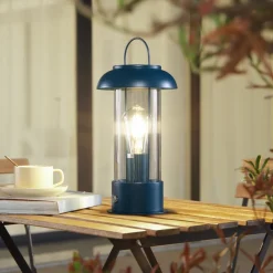 Dekorationsbelysning|Terrassebelysning ^ Lindby genopladelig bordlampe Yvette, blå, IP44, touchdæmper