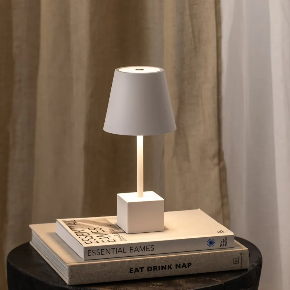 Lindby Dekorationsbelysning|Terrassebelysning > genopladelig LED-bordlampe Janea CUBE, hvid, metal