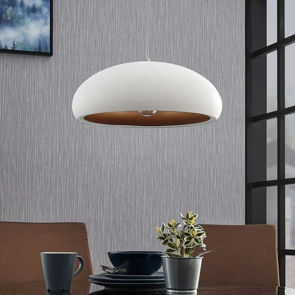 Lindby Gang|Pendellamper > Gerwina pendellampe, hvid/guld, metal, 40 cm, E27