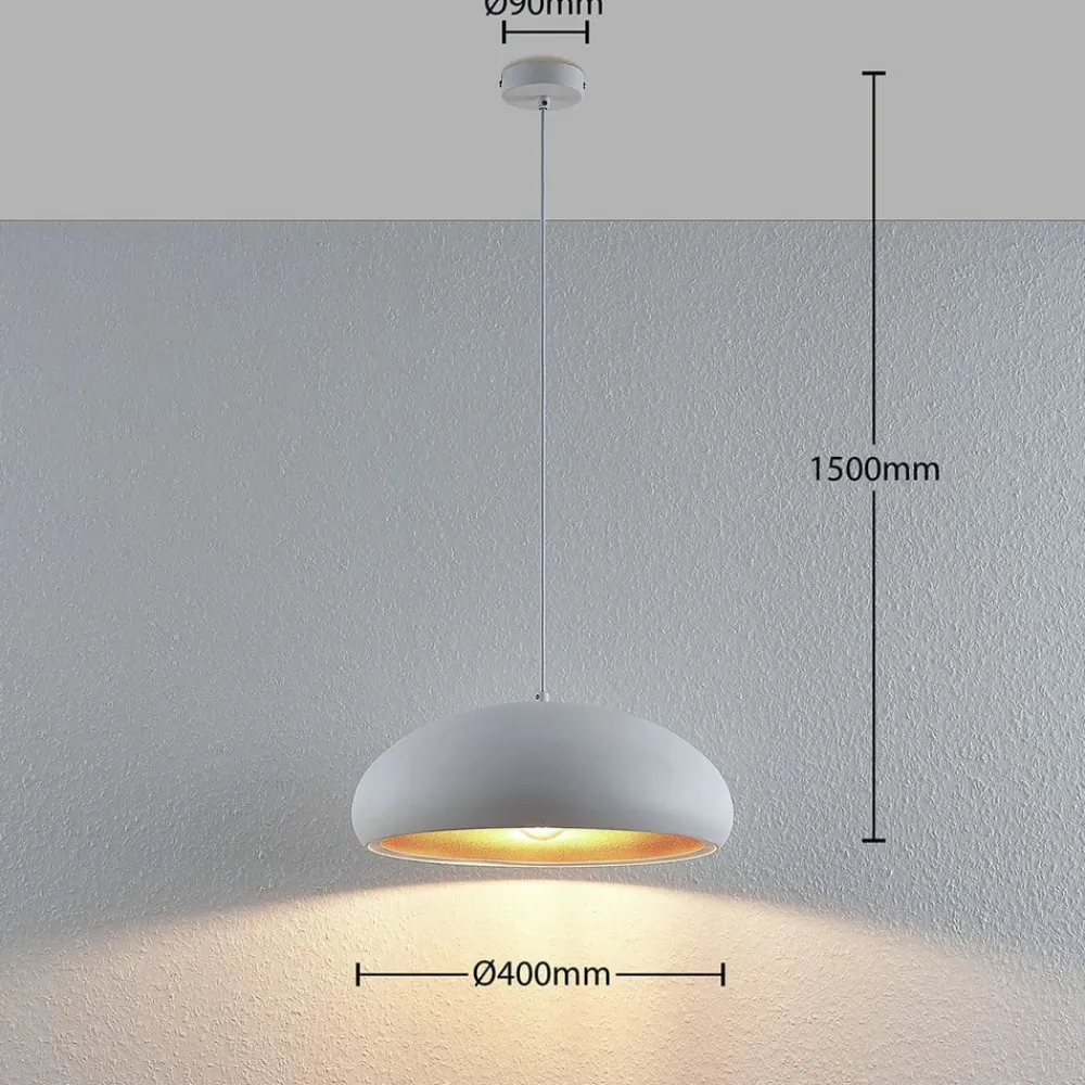 Lindby Gang|Pendellamper > Gerwina pendellampe, hvid/guld, metal, 40 cm, E27