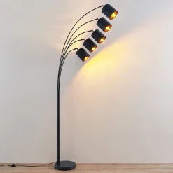 Pendellamper|Gulvlamper ^ Lindby gulvlampe Abiram, sort/guld, tekstil, 70 cm