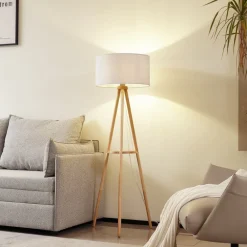 Lindby Gang|Gulvlamper > gulvlampe Adamio, Ø 45,5 cm, hvid, tekstil, stativ