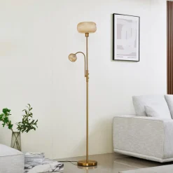 Lindby Gulvlamper|Gulvlamper > gulvlampe Aliette, guld/amber, glas, læselampe