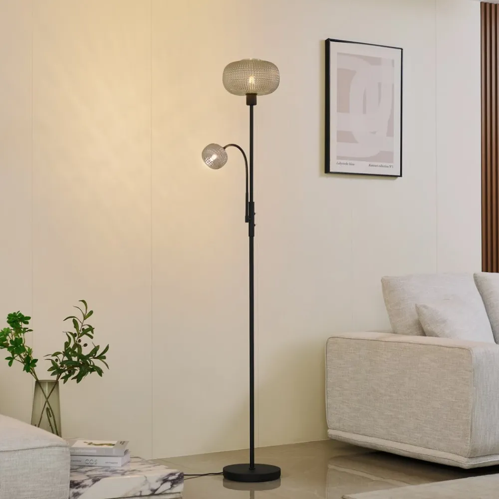 Gulvlamper|Gulvlamper ^ Lindby gulvlampe Aliette, sort/grå, glas, læselampe