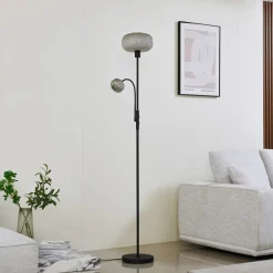 Gulvlamper|Gulvlamper ^ Lindby gulvlampe Aliette, sort/grå, glas, læselampe