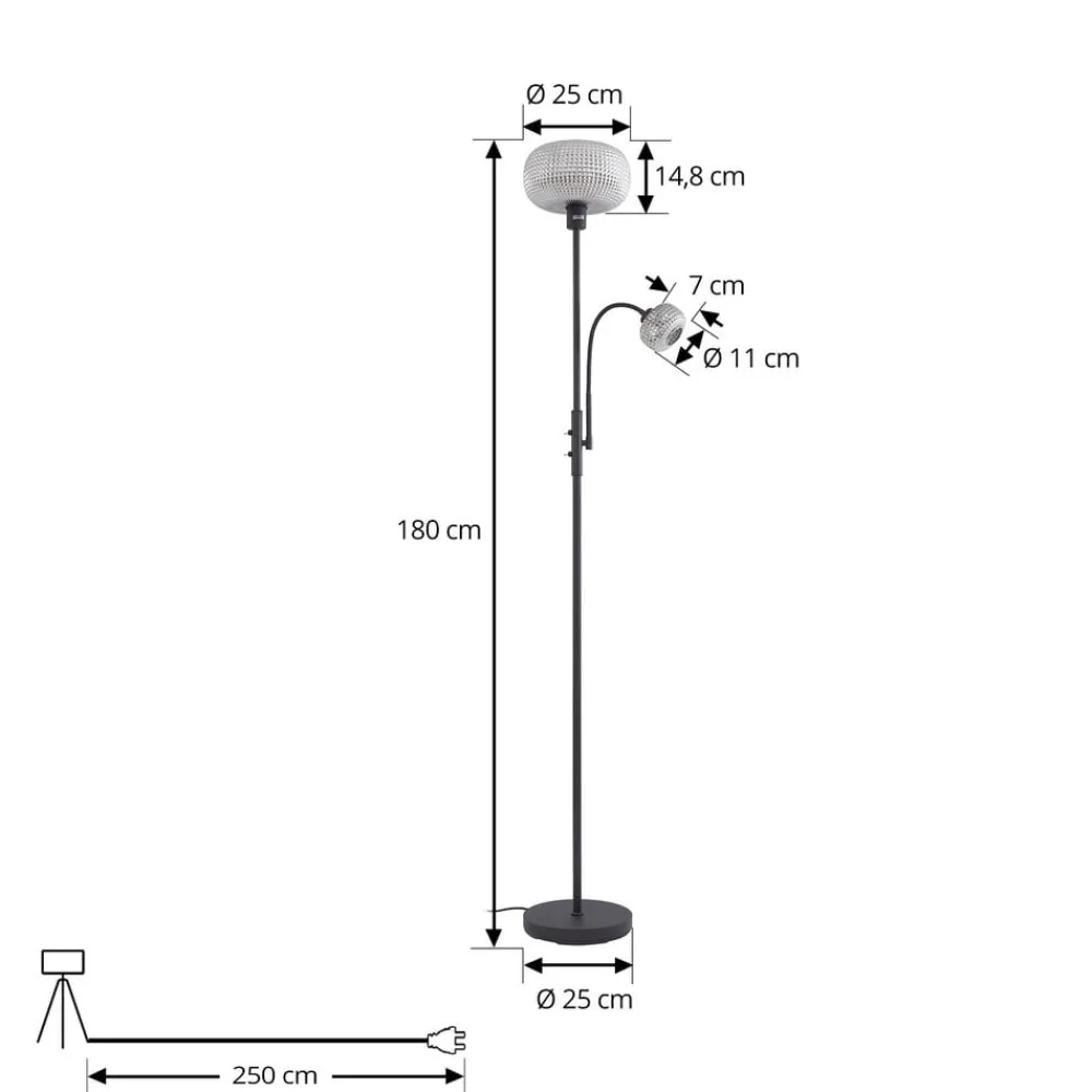 Gulvlamper|Gulvlamper ^ Lindby gulvlampe Aliette, sort/grå, glas, læselampe