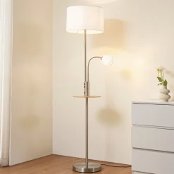 Gulvlamper|Gulvlamper ^ Lindby Gulvlampe Aovan, nikkelfarvet, hylde, USB-port
