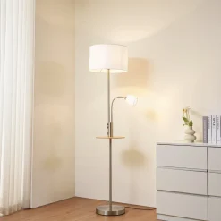 Gulvlamper|Gulvlamper ^ Lindby Gulvlampe Aovan, nikkelfarvet, hylde, USB-port